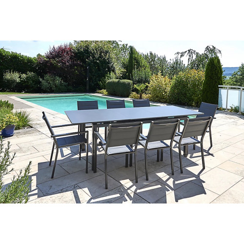 Table de jardin extensible - Ibiza - aluminium anthracite - plateau verre texturé fumé - 8 à 10 personnes - Jardiline