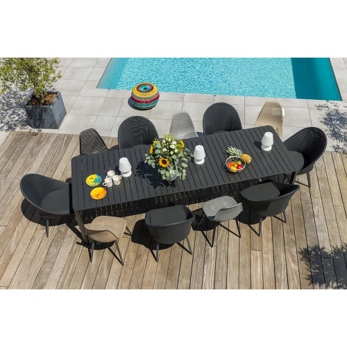 Table de jardin extensible - Palma - en aluminium noir 180/240/300 x 100 x 76 cm - 8 à 12 personnes - Jardiline