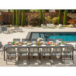 Table de jardin extensible - Roko - anthracite 6 rallonges - 2 à 14 personnes - Jardiline