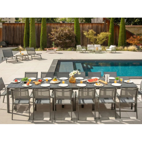 Table de jardin extensible - Roko - anthracite 6 rallonges - 2 à 14 personnes - Jardiline