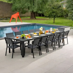 Table de jardin extensible - Roko - anthracite 6 rallonges - 2 à 14 personnes - Jardiline