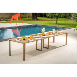 Table de jardin extensible - Roko - teck naturel - 3,72 m - 6 rallonges - 2 à 14 personnes de marque Jardiline, référence: J10110100