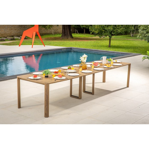 Table de jardin extensible - Roko - teck naturel - 3,72 m - 6 rallonges - 2 à 14 personnes - Jardiline