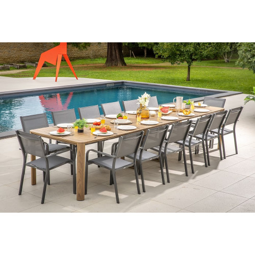 Table de jardin extensible - Roko - teck naturel - 3,72 m - 6 rallonges - 2 à 14 personnes - Jardiline