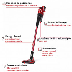 Aspirateur-balai sans fil - TE-SV 18 Li - Batterie 4,0 Ah incluse - 2-en-1 - Plateforme Power X-Change RECONDITIONNE - EINHELL