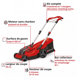 Tondeuse à gazon sans fil - GP-CM 36/450 - 36 V Twin-Pack - Largeur de coupe 38 cm - 2 batteries 4,0 Ah RECONDITIONNE - EINHELL