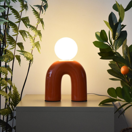 Lampe Pop u, orange, céramique, H.31 cm, G9 - LX FRANCE