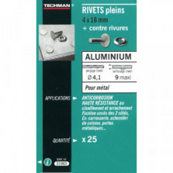 25 rivets pleins alu Ø 4 x 16 mm - TECHMAN