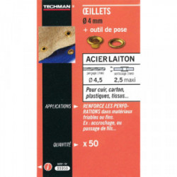 25 oeillets laiton Ø 8 mm avec outil de pose de marque TECHMAN, référence: B1730300