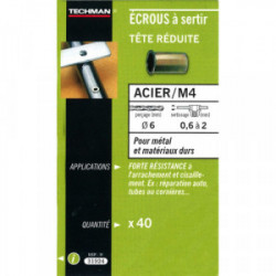 40 écrous M4 à sertir acier avec tête réduite de marque TECHMAN, référence: B1731300