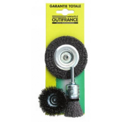 Jeu de 3 brosses metalliques rotatives - OUTIFRANCE 