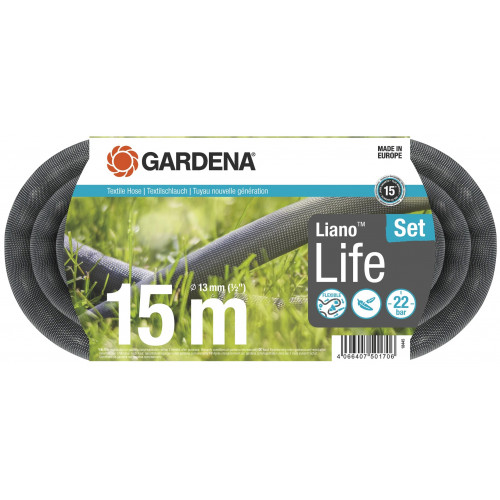 Kit tuyau Liano™Life 15m, Ø 13mm + pièces GARDENA System - léger et résistant - GARDENA