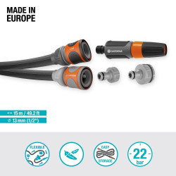 Kit tuyau Liano™Life 15m, Ø 13mm + pièces GARDENA System - léger et résistant - GARDENA