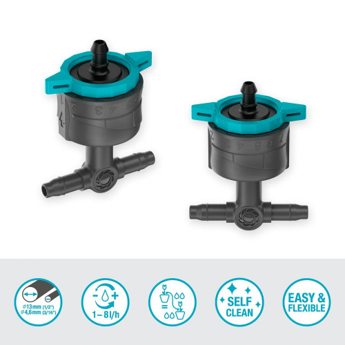 Goutteurs en ligne réglable et régulateur de pression 1 - 8 l/h - Boîte de 5 pièces - GARDENA