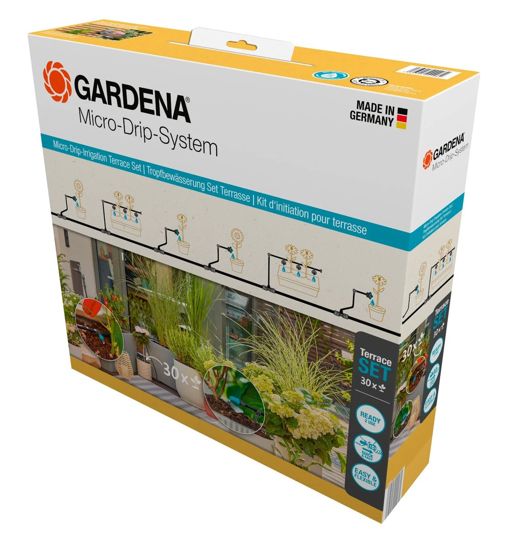 Kit d'initiation goutte-à-goutte pour terrasse jusqu'à 30 plantes Micro-Drip-System