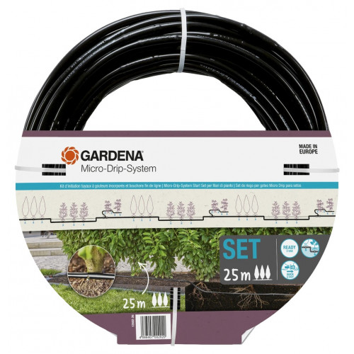 Kit d'initiation 25 m de tuyau à goutteurs incorporés et bouchon fin de ligne pour plantes - GARDENA