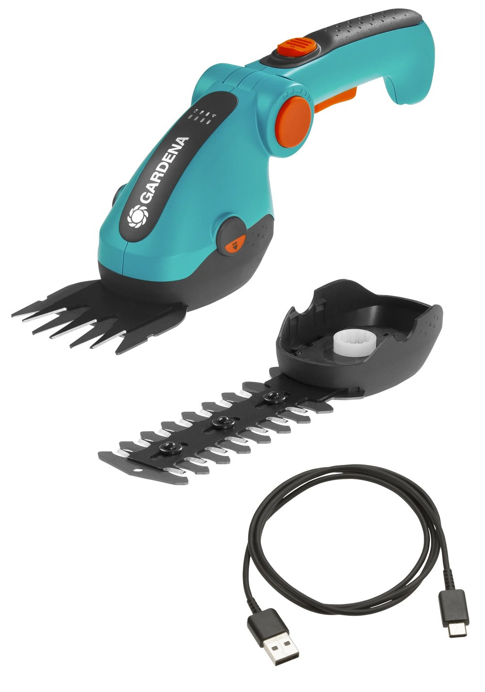 Kit cisaille à gazon ComfortCut Li + lame taille buissons 3 6 V3 0 Ah Protection de lames Câble USB C 9888