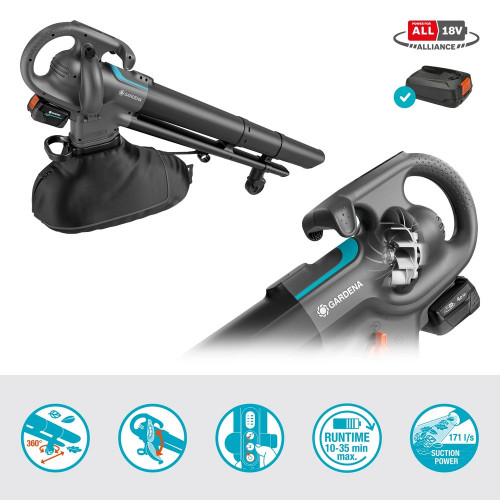 Aspirateur souffleur broyeur PowerJet Collect 18V P4A - Sans fil - GARDENA