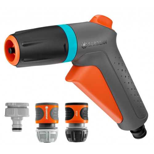Pistolet de nettoyage multijet Classic + raccord Aquastop - 2 jets avec kit de raccordement complet - GARDENA