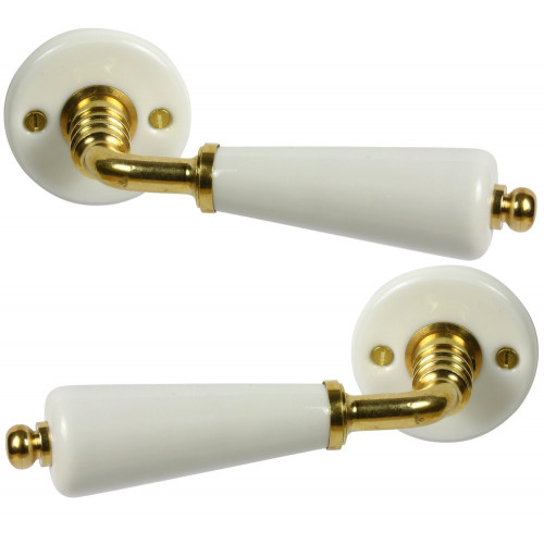 2 Poignées Sur Rosace Porcelaine, Porcelaine De Limoges Laitonné Sans Trou - MERIGOUS