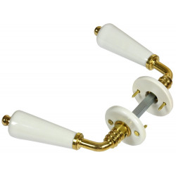 2 Poignées Sur Rosace Porcelaine, Porcelaine De Limoges Laitonné Sans Trou - MERIGOUS