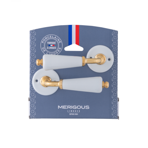 2 Poignées Sur Rosace Porcelaine, Porcelaine De Limoges Laitonné Sans Trou - MERIGOUS