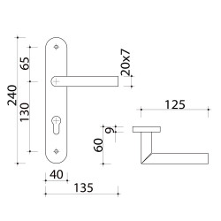 2 poignées de porte Louna trou de cylindre, aluminium anthracite entraxe 195 mm - ALPERTEC