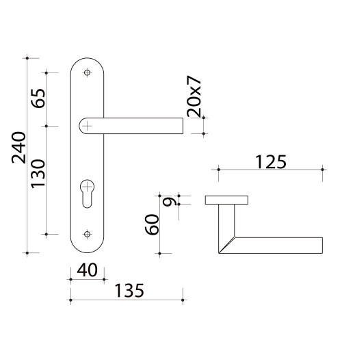 2 poignées de porte Louna trou de cylindre, aluminium anthracite entraxe 195 mm - ALPERTEC