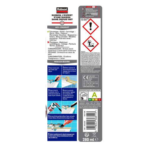 Mastic d'étanchéité Lisse facile RUBSON, blanc, 280 ml - RUBSON