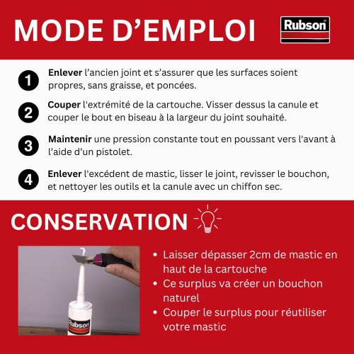 Mastic d'étanchéité Ft101 jointe et colle RUBSON gris 7016, 280 ml - RUBSON