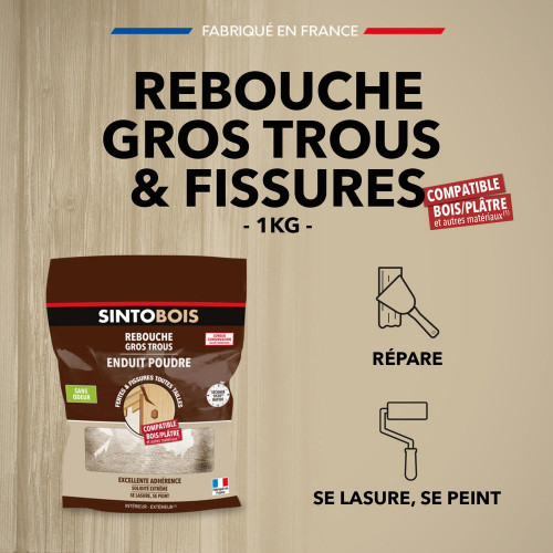 Enduit en poudre Gros trous SINTO bois clair 1 kg - SINTO