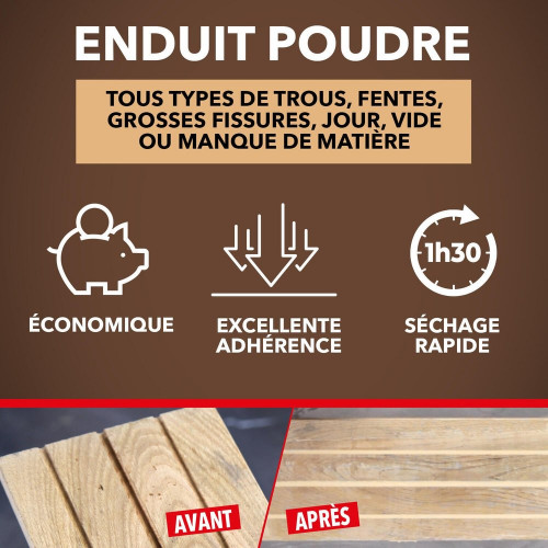 Enduit en poudre Gros trous SINTO bois clair 1 kg - SINTO