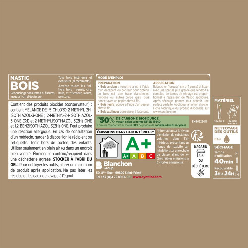 Mastic Biosourcé SYNTILOR bois clair 400 g - SYNTILOR