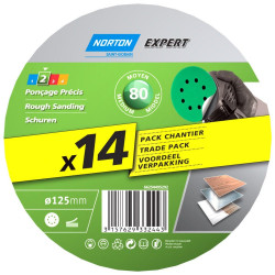 Lot de 14 disques abrasifs l.125 x L.125 mm grain 80 de marque NORTON, référence: B10015000