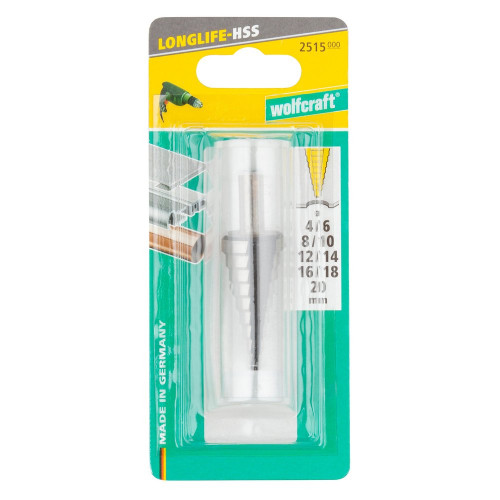Fraise étagée HSS tige 8 mm diamètre  4-20 mm WOLFCRAFT - WOLFCRAFT