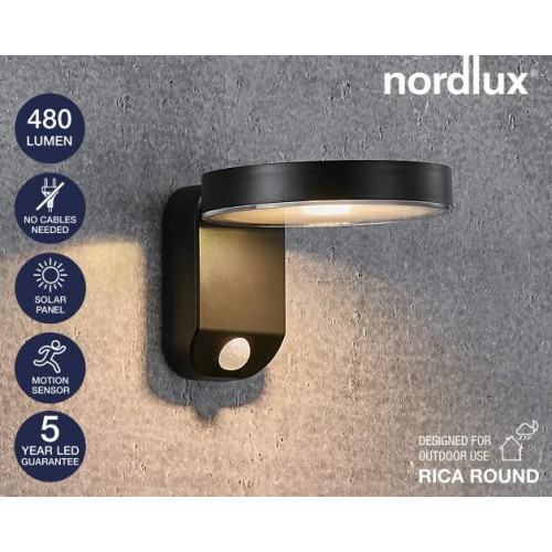 Applique solaire avec détecteur Rica 480 Lumen, blanc chaud, noir NORDLUX - ARTE CONFORT