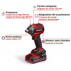 Boulonneuse à chocs sans fil - Professional TP-CW 18/350-C BL 18 V - 350 Nm - batterie 3 Ah - EINHELL 