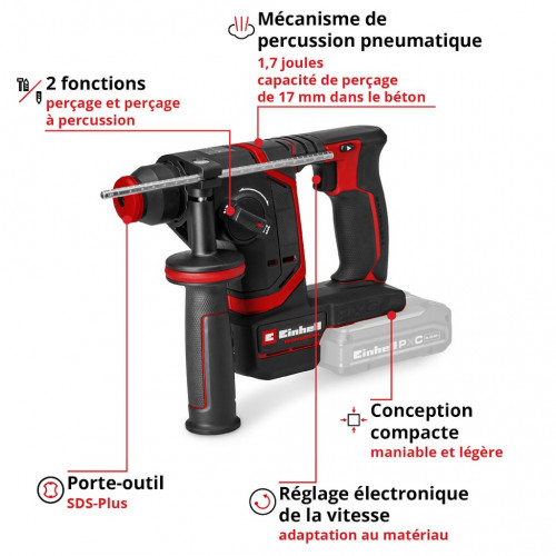 Marteau perforateur sans fil - Professional TP-HD 18/17-C Li BL-Solo 18 V - 1,7 J - SDS-Plus - EINHELL 