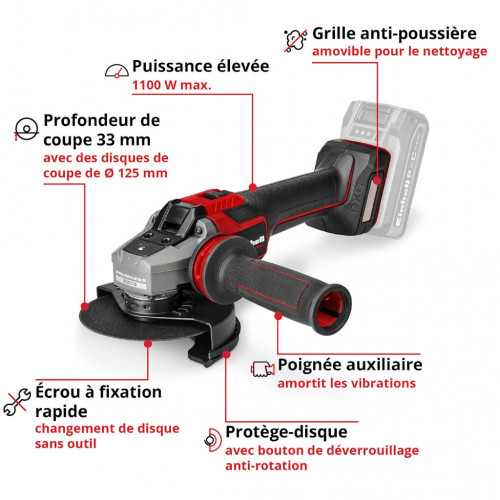 Meuleuse d’angle sans fil - Professional TP-AG 18/125-11 Q Li BL-Solo 18 V - 125 mm - 1100 W - EINHELL 