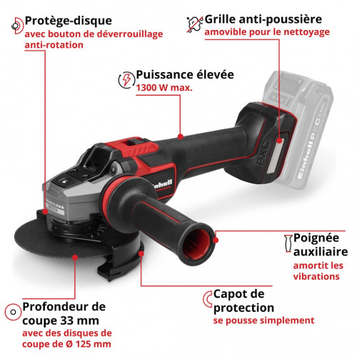 Meuleuse d’angle sans fil - Professional TP-AG 18/125-13 Q Li BL-Solo 18 V - 125 mm - 1300 W - EINHELL 