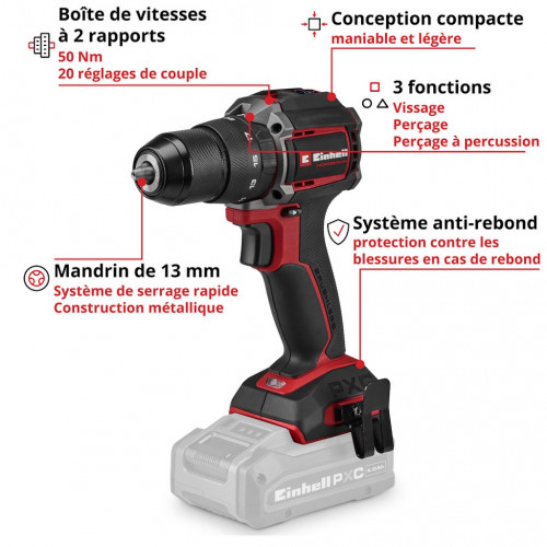 Perceuse-visseuse à percussion sans fil - Professional TP-CD 18/50-C Li-i BL 18 V - 50 Nm - 2 batteries 3 Ah - EINHELL 