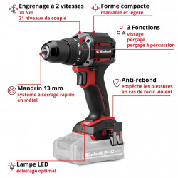 Perceuse-visseuse à percussion sans fil - Professional TP-CD 18/70-C Li-i BL-Solo 18 V - 70 Nm - Brushless - EINHELL 