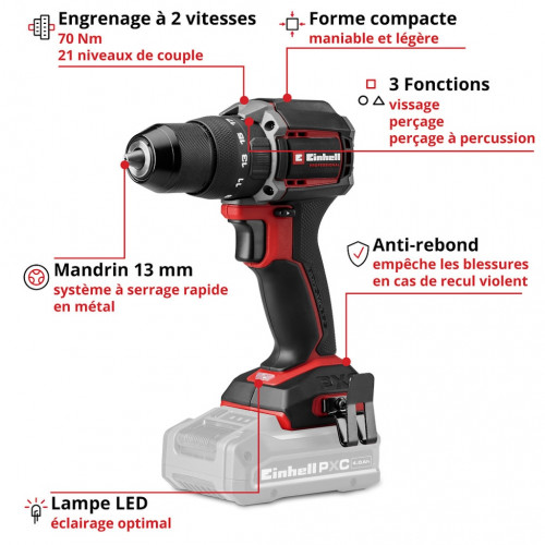Perceuse-visseuse à percussion sans fil - Professional TP-CD 18/70-C Li-i BL-Solo 18 V - 70 Nm - Brushless - EINHELL 