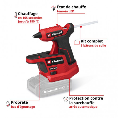 Pistolet à colle sans fil - TE-CG 18/7 Li-Solo 18 V - 180 °C - bâtons Ø 7 mm - EINHELL 