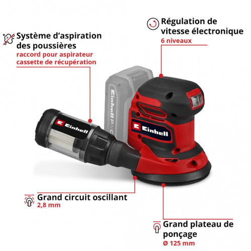 Ponceuse excentrique sans fil - TE-RS 18/28 Li-Solo 18 V - Ø 125 mm - variateur 6 vitesses - EINHELL 