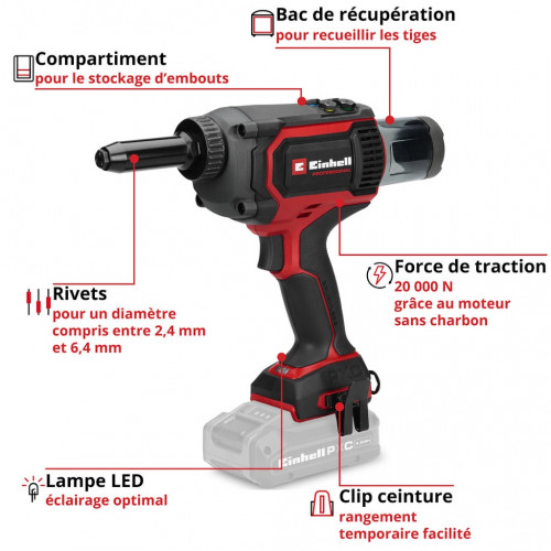 Riveteuse sans fil - Professional TP-RG 18/30 Li BL-Solo 18 V - 20 000 N - rivets jusqu’à 6,4 mm - EINHELL 
