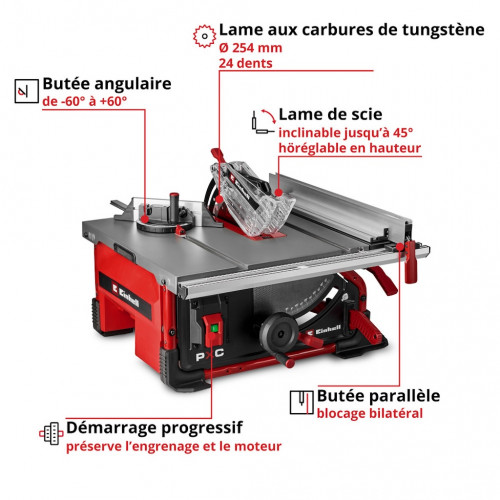 Scie circulaire sur table sans fil - TE-TS 36/10 T Li-Solo 36 V - lame 254 mm - coupe 89 mm - EINHELL 