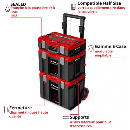 Servante d’atelier mobile - E-Case Rolling Workshop SEALED - 3 mallettes - IP65 - 120 kg - EINHELL 