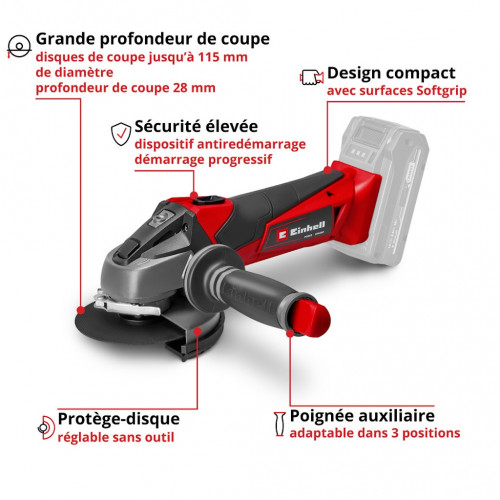 Meuleuse d’angle sans fil - TE-AG 18/115 Li-Solo 18 V - disque 115 mm - sans batterie - EINHELL 