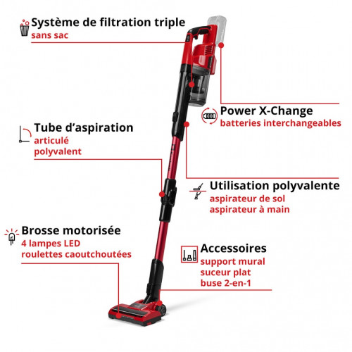 Aspirateur balai sans fil - TE-SV 18 Li-FLX-Solo 18 V - 2-en-1 - tube articulé - EINHELL 